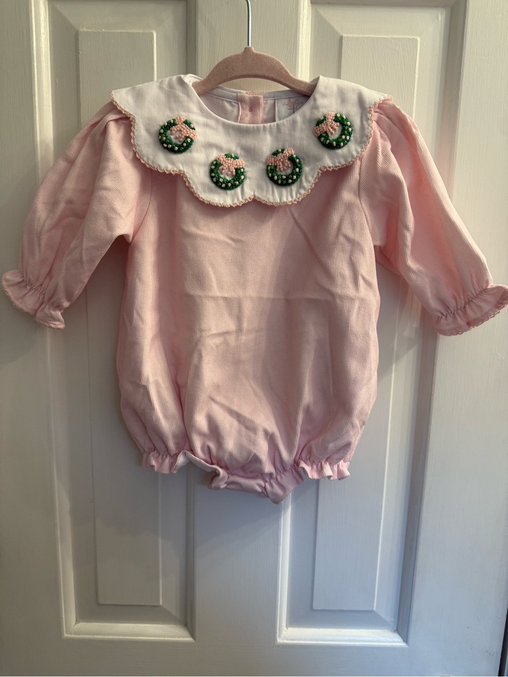 Lillie & Lilah Baby Girl Pink French Knot Christmas Wreath Bubble Romper 6M